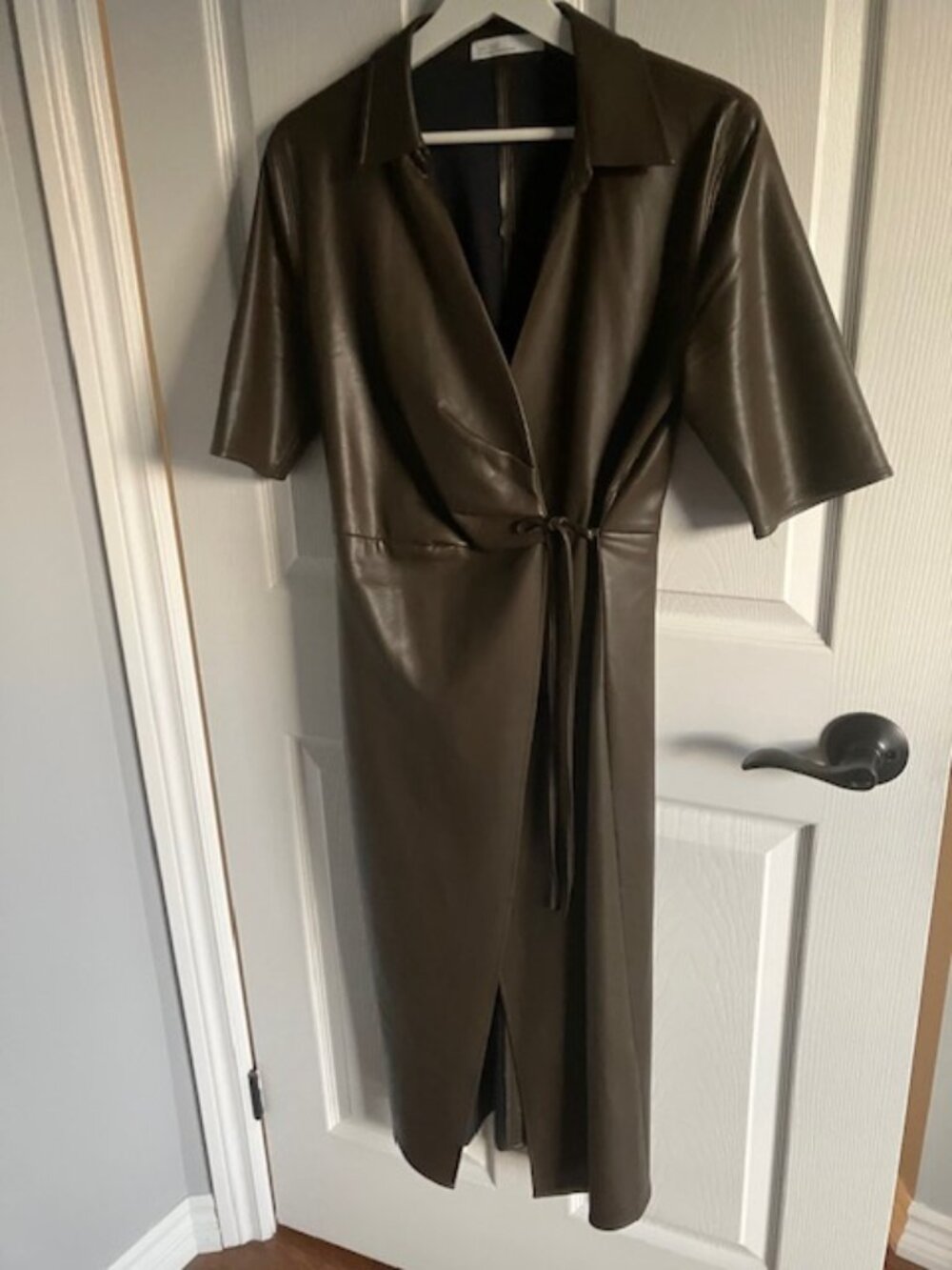 Oak + Fort Faux Leather Wrap Dress — XS